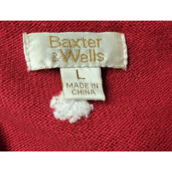 Vintage 90's Baxter & Wells Embroidered Snowflake Cardigan Sweater Womens L Red - Picture 2 of 10